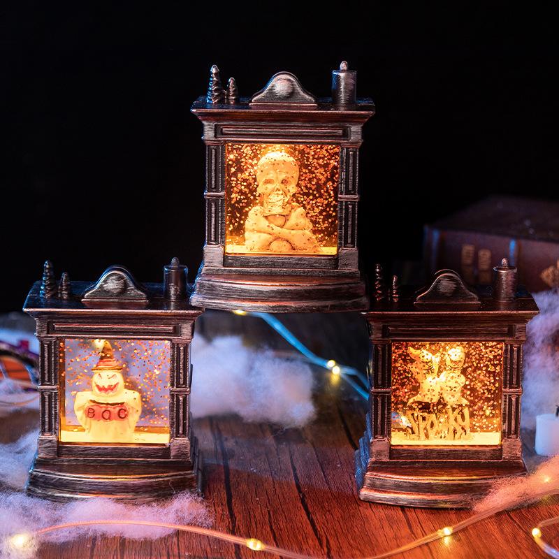 Halloween Fireplace Lamp Pumpkin Lantern Ghost Lamp Ghost Festival Skull Wind Lamp Halloween Night Light Desktop Ornament