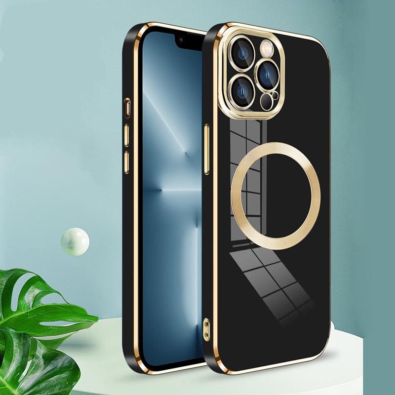 

For iPhone 13 Pro Magnetic Case Compatible with MagSafe Electroplating TPU Cover Lens Protector Black