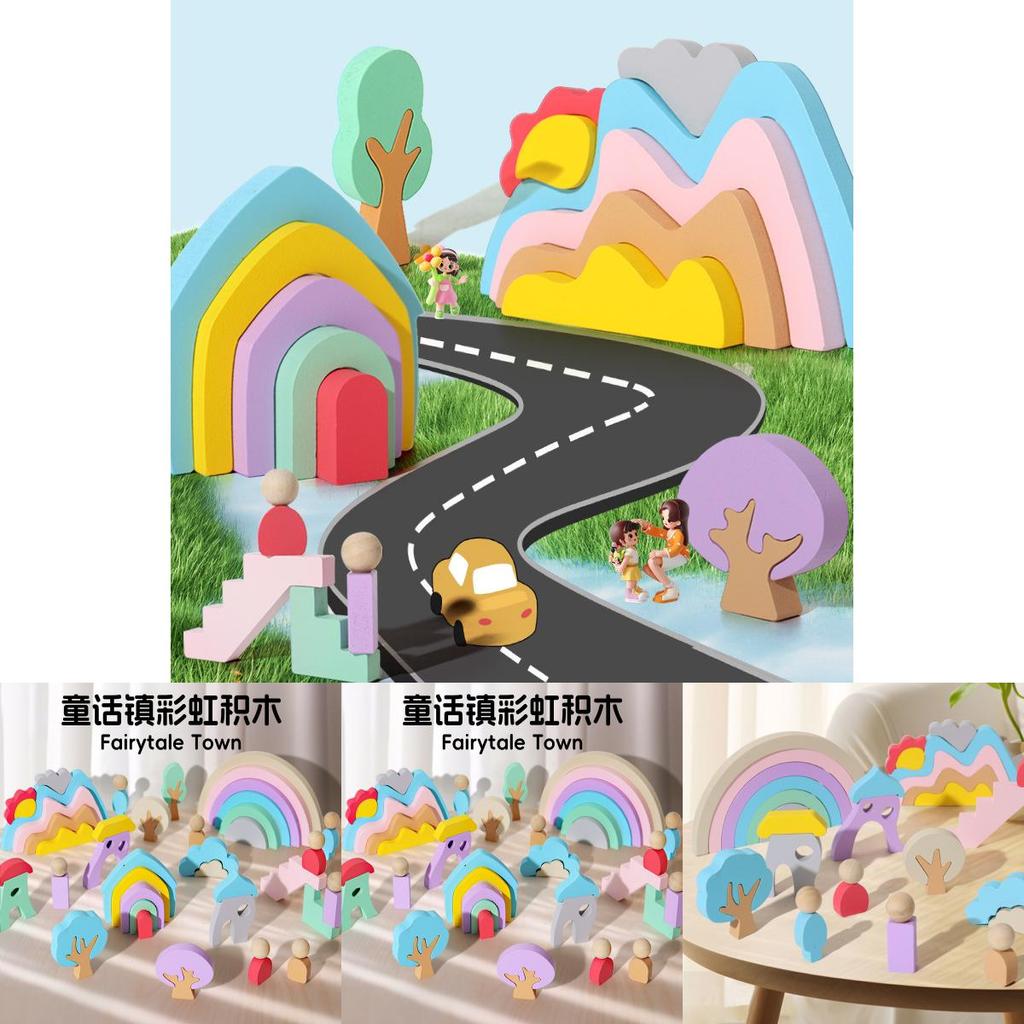 Hölzerner Regenbogen-Baustein-Set für Kinder zur Früherziehung, Farberkennung und zum kreativen Spielen