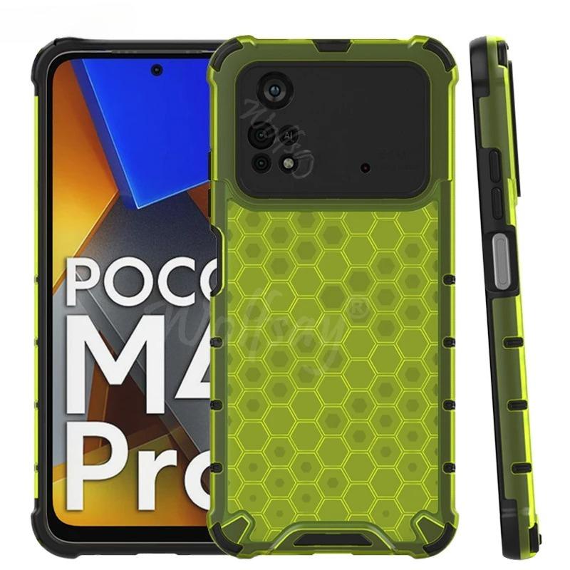 Shockproof Transparent Case For Xiaomi Poco M4 Pro 4G Honeycomb Armor Clear Case For Poco M4 Pro Case Cover For Poco M4 Pro 4G