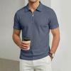 Men's New High-End Nylon Stretch Lapel Zipper Short Sleeve Plaid Casual Sports Golf Shirt