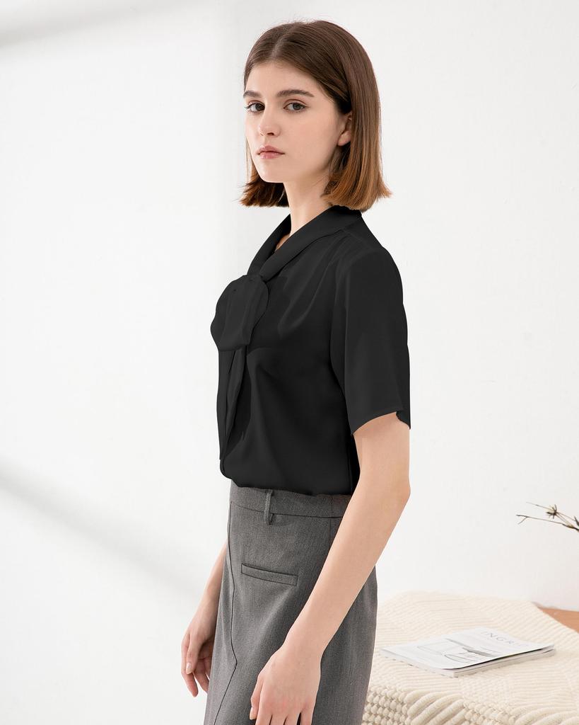 Bowtie Short Chiffon Ribbon Office Large M [SPRING SEAON] Shirt, Sleeve, Blouse, Top, Spring, Summer, Suit, Innerwear, Casual, Stylish, Size, Elegant,