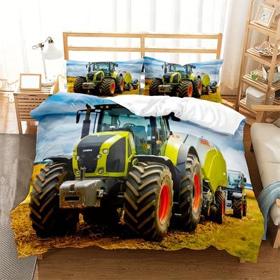 Tractor Pattern Quilt Cover Three-Piece Digital Printing Bedding Duvet Cover Kit
