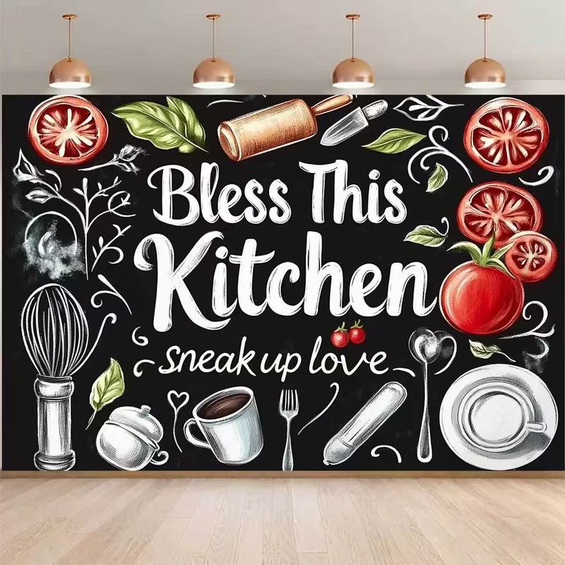 

2D Flat Rustic Kitchen Backdrop Bless This Kitchen Blackboard Style Background Cloth 47.2x31.5inch/120*80cm