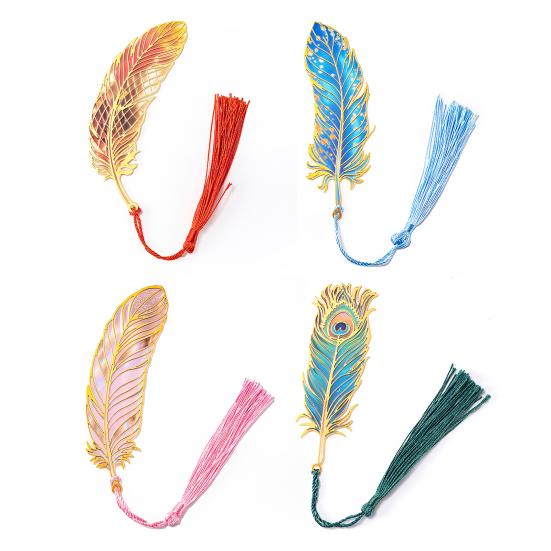 Metal Feather Bookmark with Tassel Stainless Steel Page Marker with Rainbow Light Effect Elegant Gift for Book Lovers Writers Students