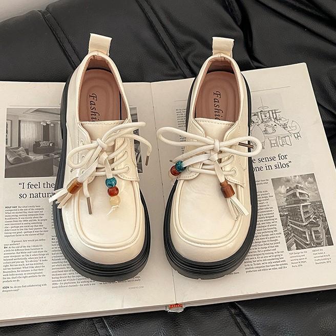 Fashion Mary Jane shoes platform heightening small leather shoes autumn and winter lace-up bag head single shoes comfortable and not tired feet lo