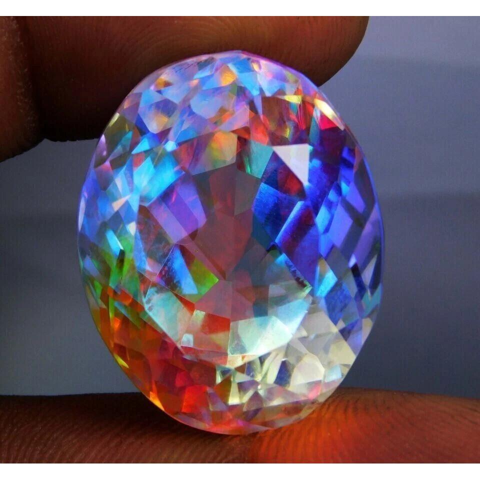 AAA Rainbow Mystic Topaz Natural Oval Cut 68 Ct+ Certified Loose Gemstone