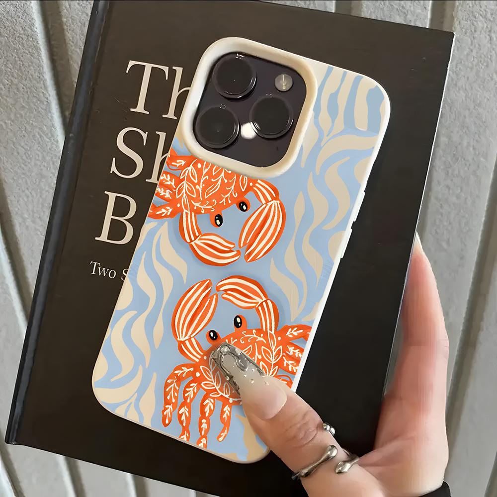 

Cartoon Orange Crab Ocean Wave Pattern Design Protective Cover for iPhone 17 16 15 14 13 12 11 16E Series Pro Max Plus iphone 16 ProMax