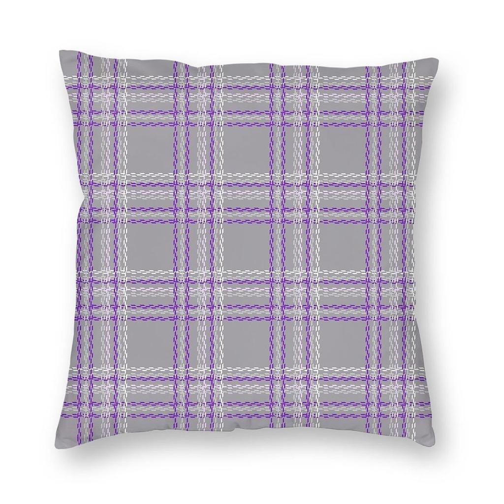 Tartan Plaid Gray Lilac Pillowcase Polyester Linen Velvet Printed Zip Decorative Pillow Case Home Cushion Cover 45X45