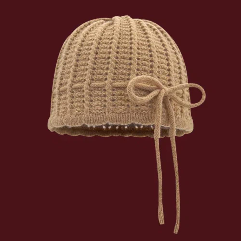 Korean Style Bow Knitted Hat All-match Brimless Beanie Cap Personality Crochet Pullover Cap Spring