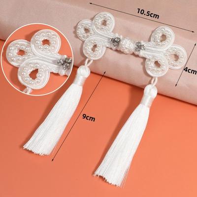 1 Peça Fivela de Prato com Borla Estilo Chinês Cauda Longa Bordada à Mão Botões Decorativos Tendência Nacional DIY Roupa Botão de Nó Chinês
