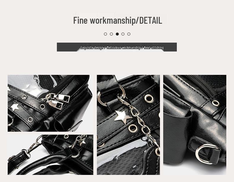 Japanese 2D Star Pendant Handbag | Transparent Punk Rivet Doll Bag | Two-Way Crossbody Women's Commuter Bag