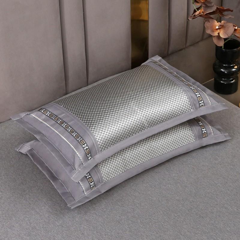 Cooling Buckwheat Pillow Adults Students Breathable Ice Silk Bamboo Cover Single Bed
