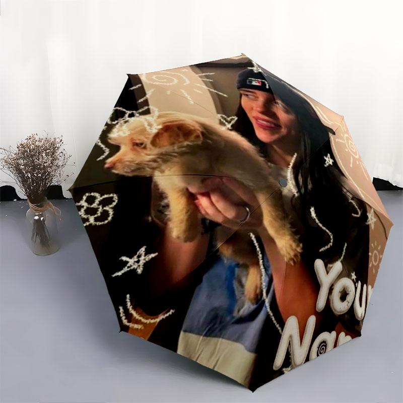 1 PC Automatic Folding Umbrella - Billie Eilish Custom Name Pattern, Portable & Foldable Design with 8 Ribs, Christmas Birthday Gifts