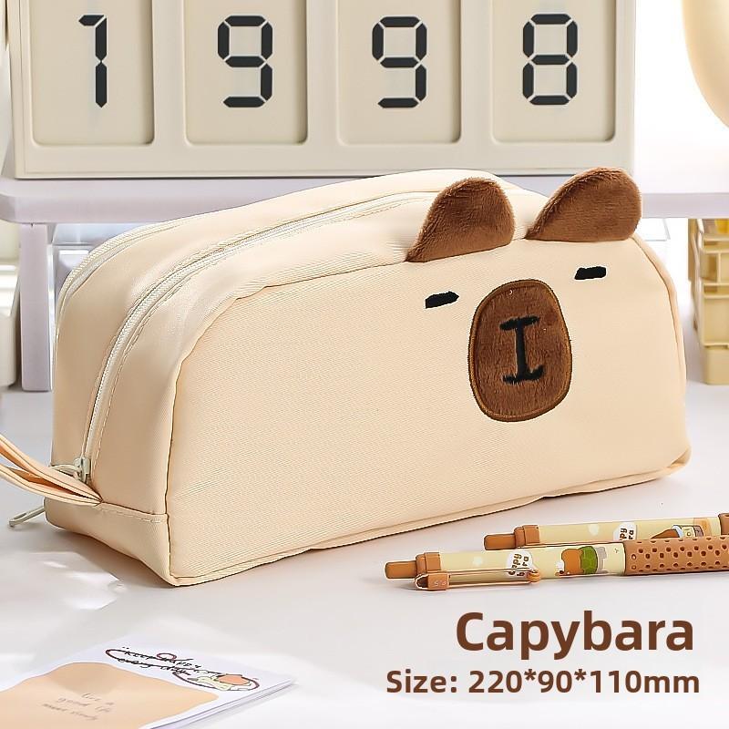 Cute Black Cat Plush Embroidery Pen Case Large Capacity Stationery Storage For Students