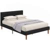 Double Bed Frame, 140 X 200 Cm, Wooden Slatted Base, Linen-Effect, Storage Underneath, Black