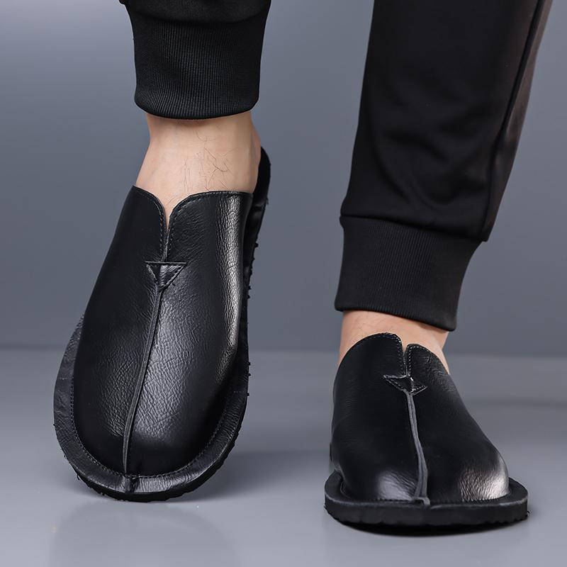 Herren Pantoffeln Handgemacht Einfache flache Sandalen Braunes Leder Schwarze Sommer Römische Sandalen Geschlossene Zehen Strand Schuhe Übergröße