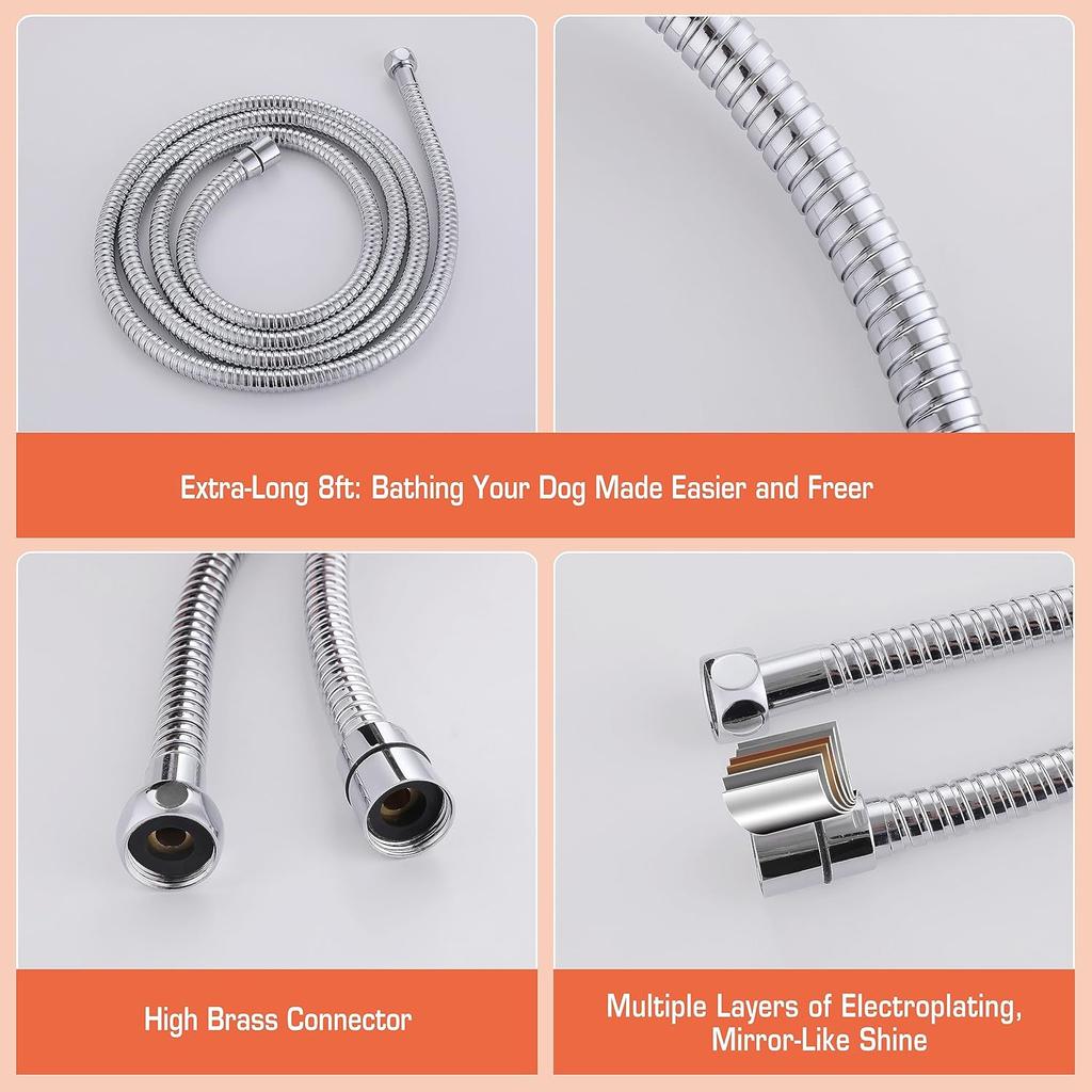 Dog Shower Attachment Set for Pet Bathing and Dog Washing-Dog Shower Sprayer Kit with Hand Held Shower Head and Water Hose and Shower Arm Diverter