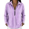 Women Striped Shirt, Turn Down Collar Half Zip Long Sleeve Loose Casual Spring Fall Blouse