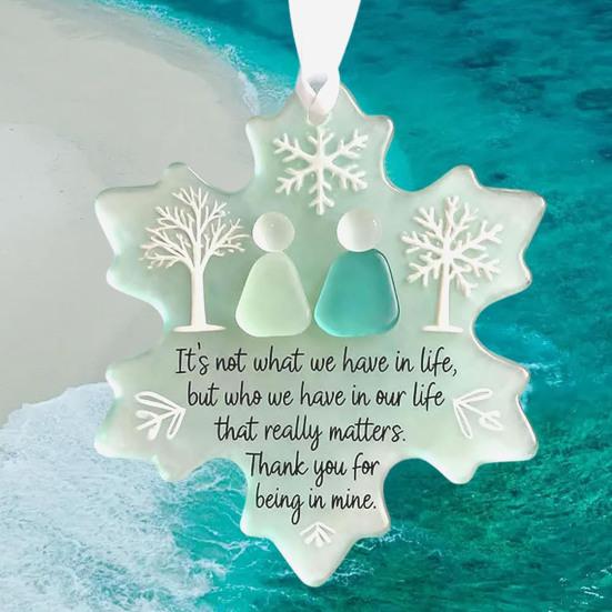 Snowflake Shaped Sea Glass Ornament Handmade Sea Glass Art Friendship Keepsake Coastal Winter Christmas Tree Decoration
