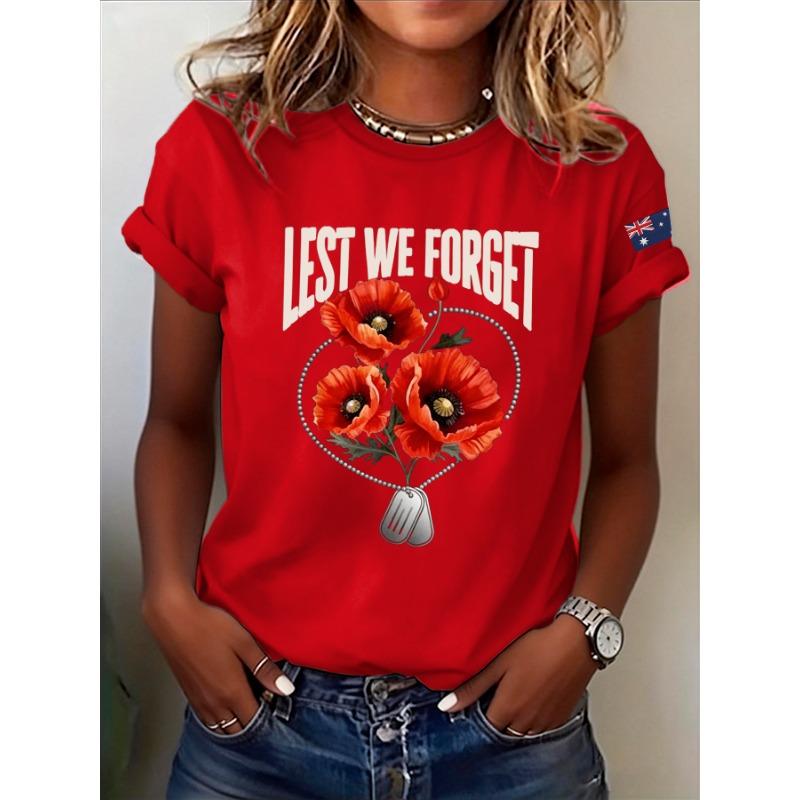 T-shirt da Donna con Stampa Giorno dell'Anzac Lest We Forget Estate Casual Girocollo Manica Corta Top Magliette