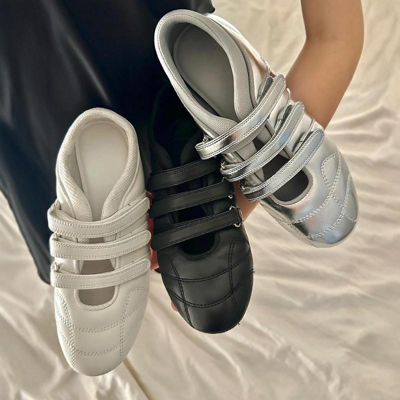 Sheepskin Version~ Casual Velcro Flat Bottom Round Head Ballet Shoes Leather Versatile Sports Shoes White Shoes Women