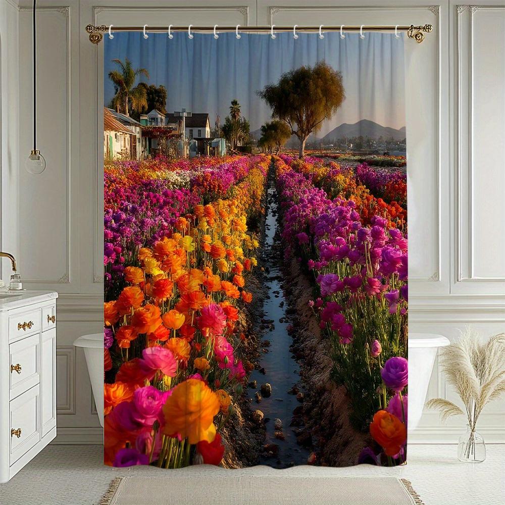 Vibrant Floral Field Bath Curtain - High-Quality Waterproof and Mildew-Proof Bathroom Decor for a Scenic Home Touch