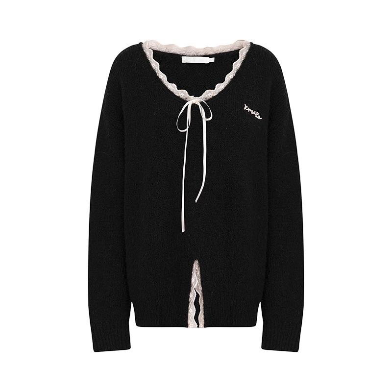 Свитер Kroche с V-образным вырезом, вышивкой и кружевом, смешанная шерсть Small