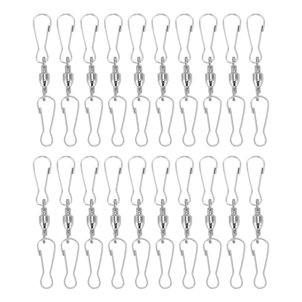 20Pcs Silver/Black Windsock Clips 360 Degree Rotation 70mm Length Stainless Steel Wind Chime Hooks Smooth Spinning
