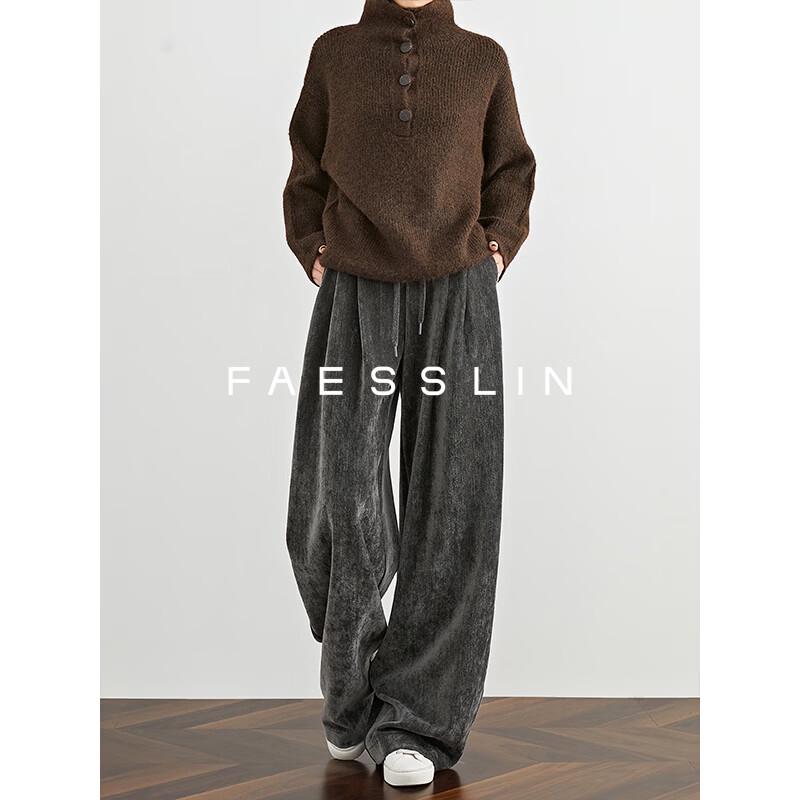 

FAESSLIN Women s Velvet Wide-Leg Drape Trousers L