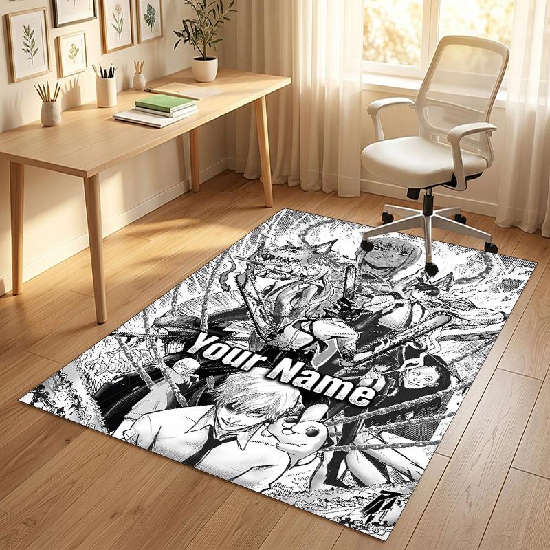 Personalized Crystal Velvet Carpet,Chainsaw Man Custom Printed Name, Plush Area Rug For Home Indoor Decor