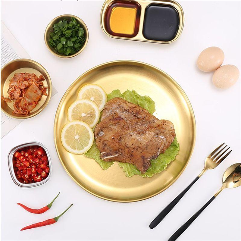 AEE4-BBQ Thick Round Plate BBQ Plate Golden Cafe Fruit Cake Plate