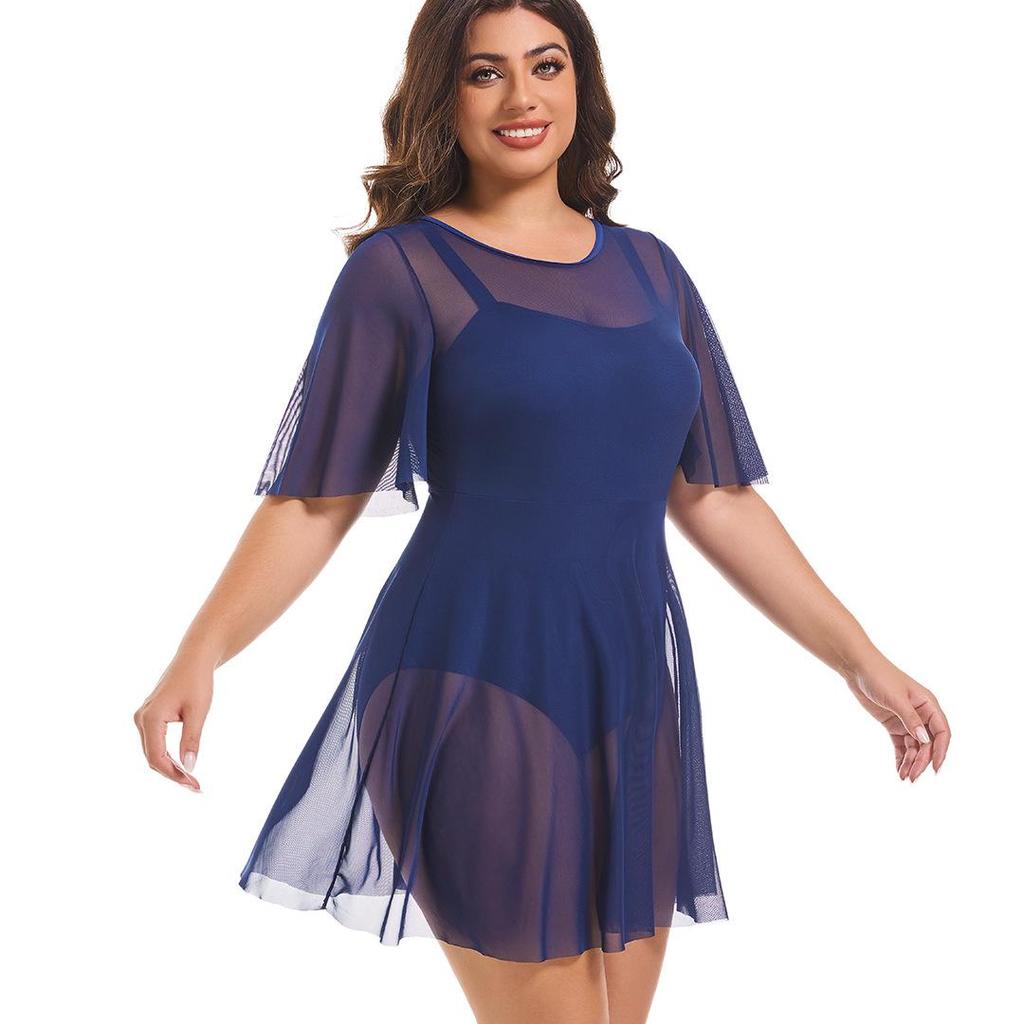 2026 Plus Size Women's One-Piece Swimsuit with Tummy Control & Mesh Slimming