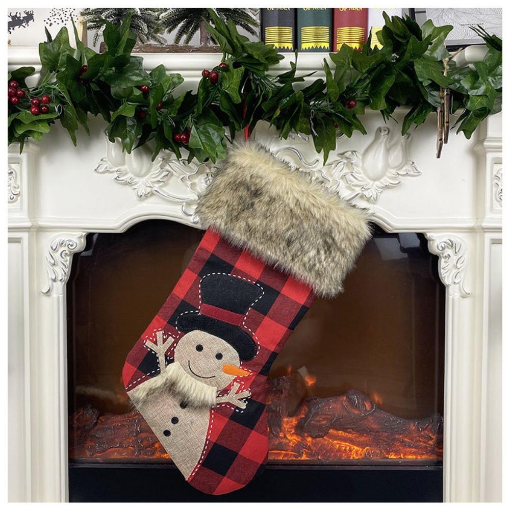 Linen Socks Large Santa Snowman Stockings Candy Gift Bag