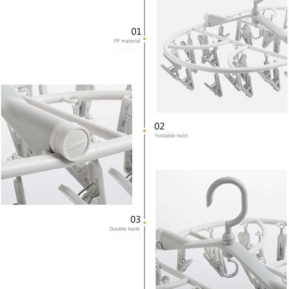 Multifunction Plastic Clothes Dryer Rack 360° Folding Clothes Dryer Hanger Household Laundry Organizer Racks 8/12/20/24/32 Clip