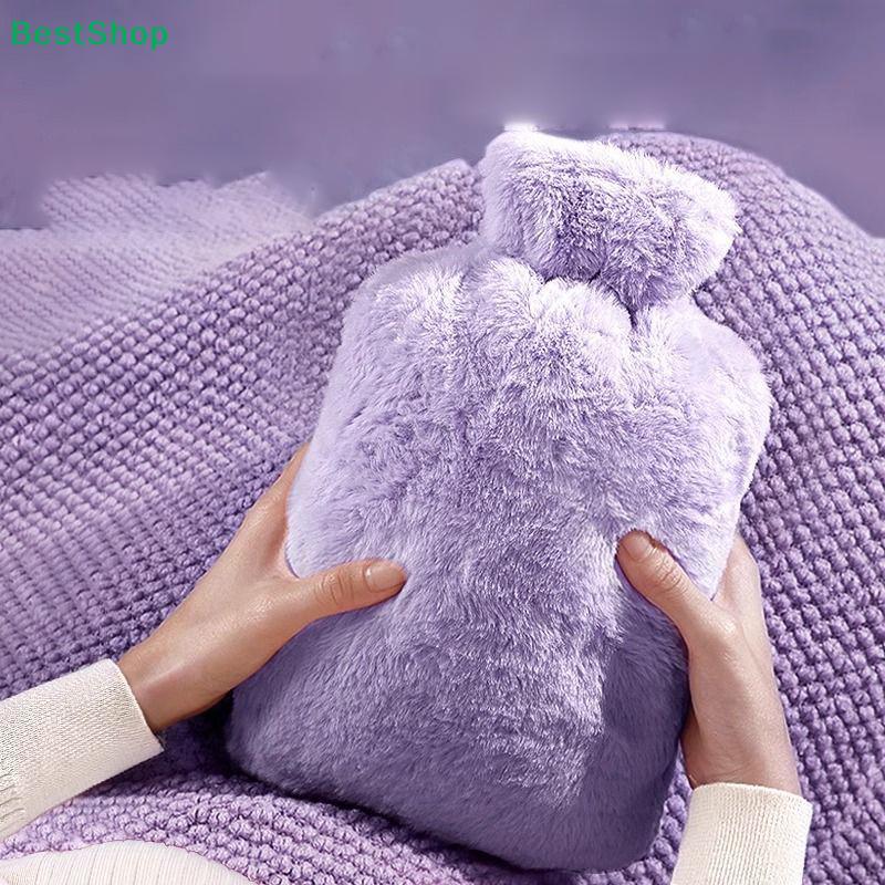 Rubber Hot Water Bottle With Faux Fur Cover Removable Reusable Hand Warmer Explosion-Proof