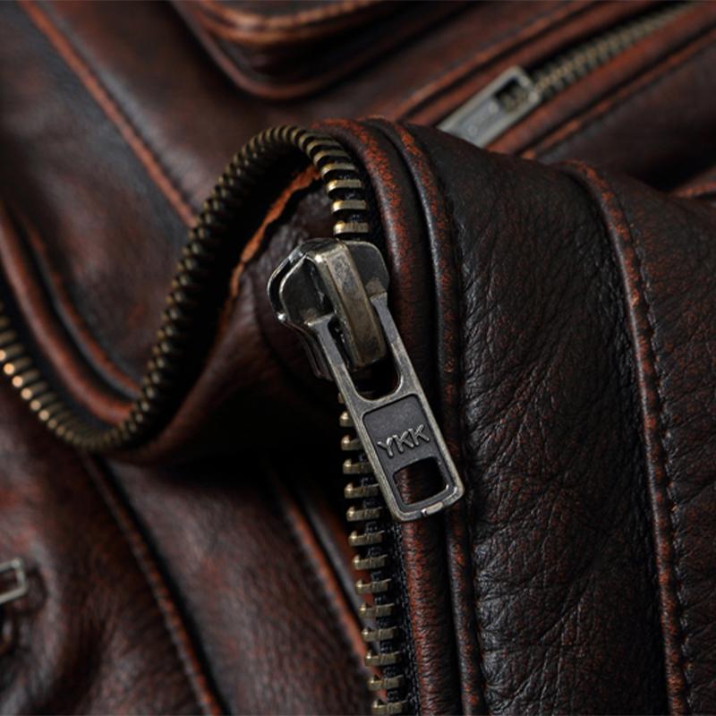 Genuine Leather Men's Retro Old-Fashioned Motorcycle Jacket Pure Head Layer Cowhide Slim-Fit Lapel Coat Casual Trend