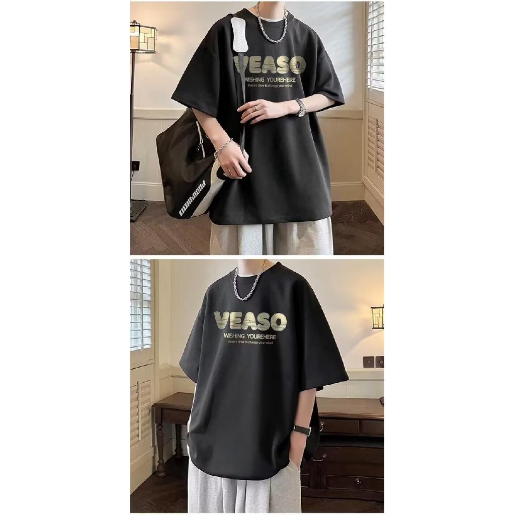 Short Sleeved T-Shirt Men'S Trendy Brand Summer Loose Five Quarter Sleeve Trendy Ins Minimalist Printed Top