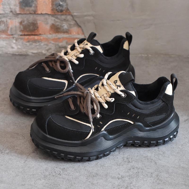 Γυναικεία Παπούτσια Shougu 2024 Ρετρό Πλατφόρμα με Βελούδο και Διπλά Κορδόνια