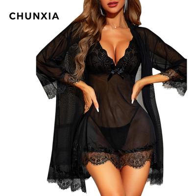 Homewear Lace Simple Casual Suspender Skirt Women's V Sexy See-through Nightdress Pure Desire Two-piece Set