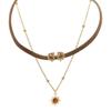 Autumn Maillard Pu Leather Tiger'S Eye Stone Stacked Choker Necklace Women'S Senior Exquisite Sweater Chain Collarbone Chain Neck Chain