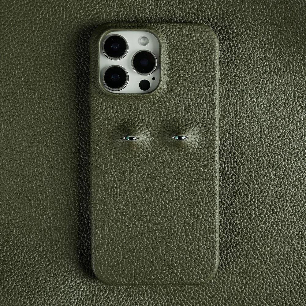 Unique Eye Design Genuine Leather Case for Iphone 16 Pro Max 18Pro 17 14 13 12 Phone Shell Personal Back Protective Coque Capa