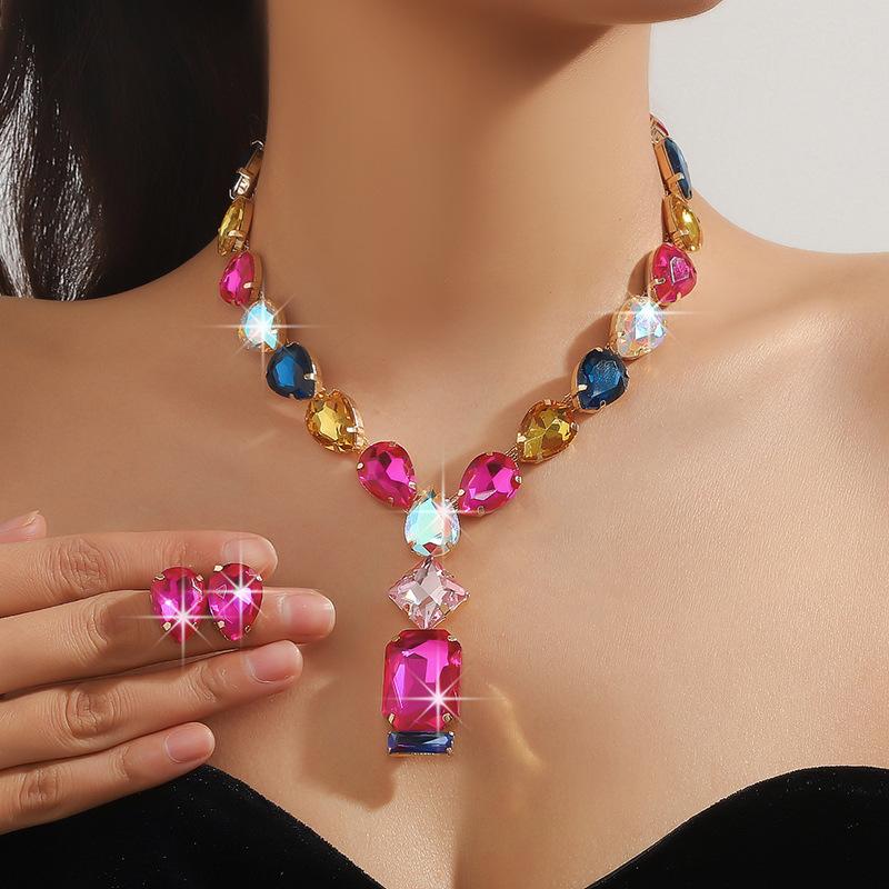 Schmuck Halsketten-Set Farbige Ohrringe Halsketten-Set Brautkleid Accessoires Funkelnder Schmuck