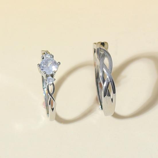 Yousheng 1 Pair Couple Ring Opening Hollow Twisted Valentine's Day Gift Women Men Rhinestone Finger Ring Fashion Jewelry