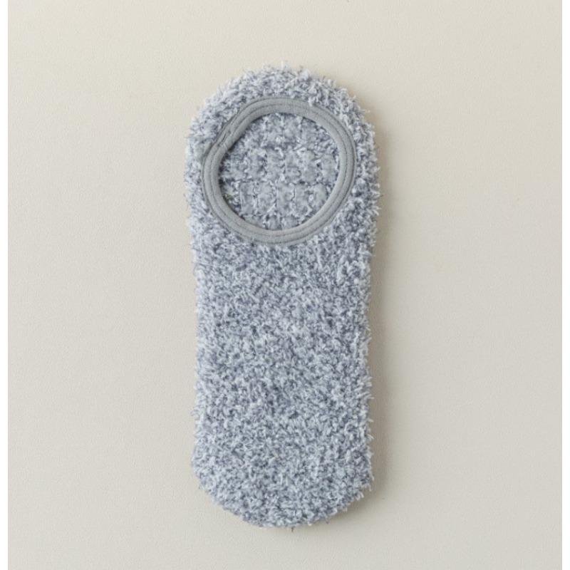 Autumn and Winter Coral Fleece Socks, Women's Shallow Mouth Thickened Warm Floor Socks, Half Fleece Boat Socks, Gel Solid Color Short Socks