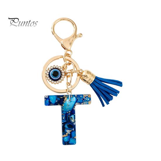 Durable Keychain Charm Blue Series Pendant, Initial Letter Key Chain with Eyes Keyring Tassel Design, A-Z Holder for Bags Backpacks Cars Accessories
