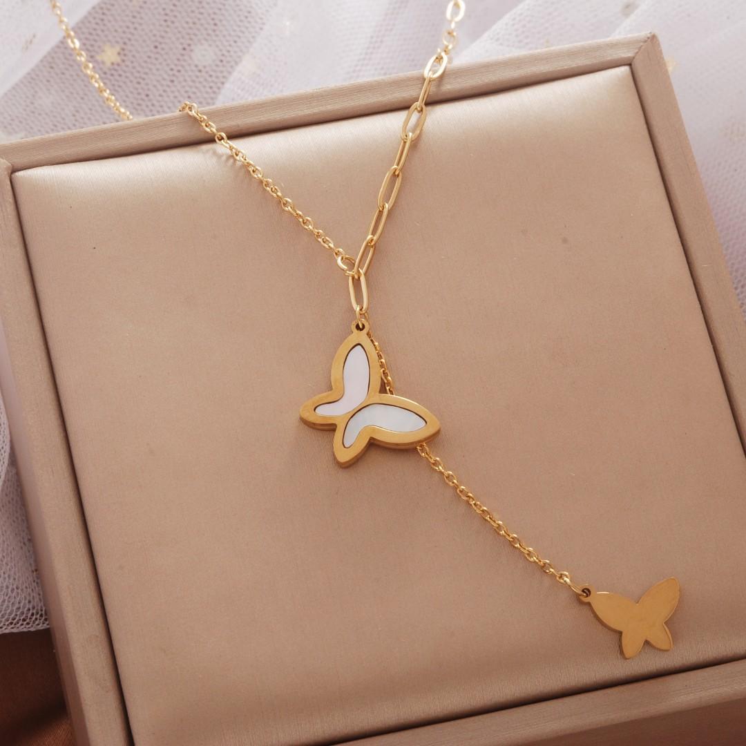 

Ladies Titanium Two Layer Butterfly Pendant Necklace Jewelry one size