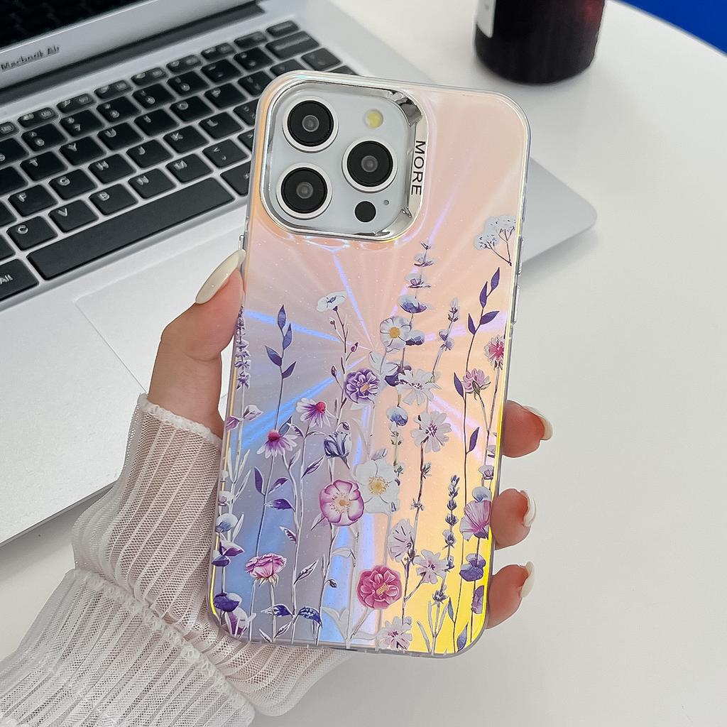 For IPhone16E Mobile Phone Case Imd Colorful for Apple 15promax Electroplated Laser Flower Protective Cover