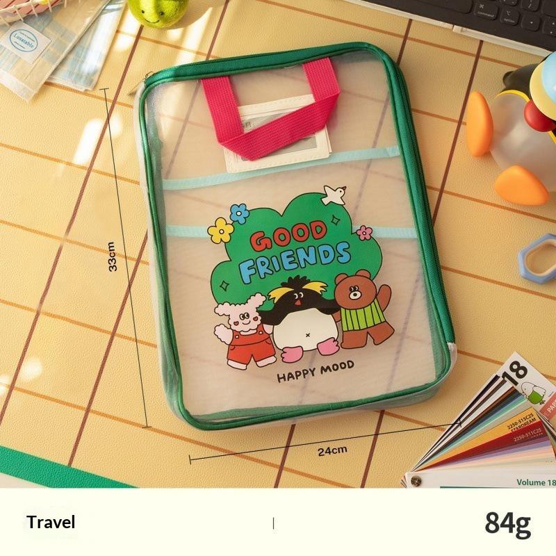 Colorful Cute Large Capacity File Bag, Transparent Document Handbag For Student Exams, A4 Zipper Paper Storage Bag