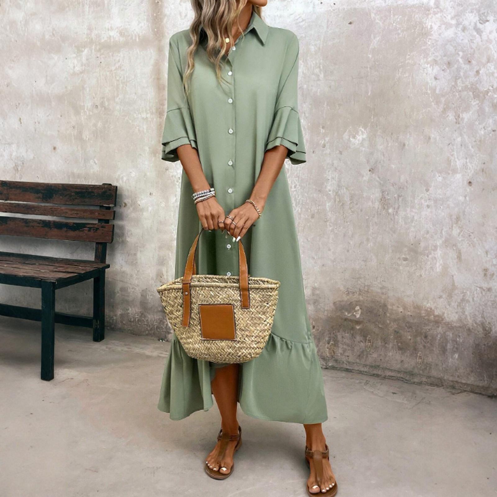 

Женское осеннее платье макси с рукавом 3/4, V-образным вырезом, ажурной перфорацией, А-силуэта, длинное, повседневное, для вечеринки L